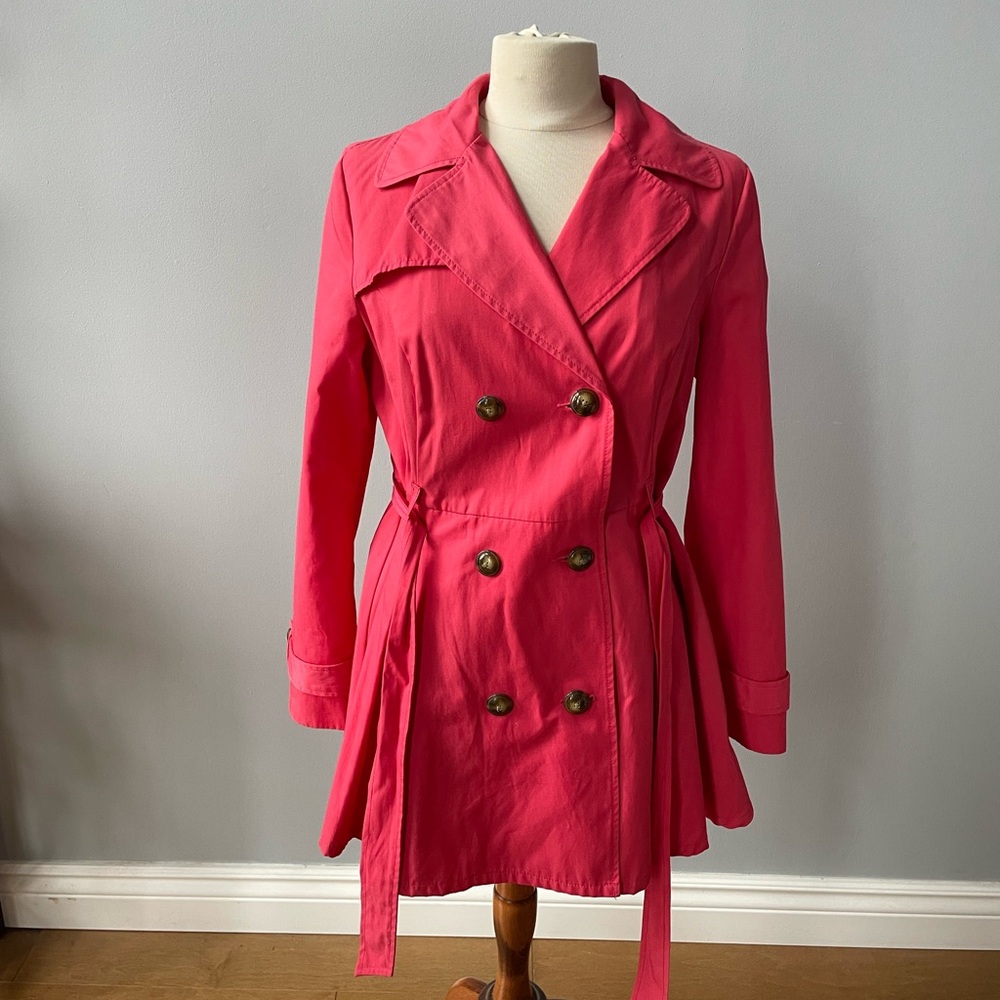Black Rivet Vibrant Pink Trench Coat